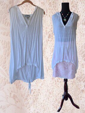 Joseph Ribhoff White Tunic Hooded Cover-up Beachy Boho Sleeveless Lagenlook 12